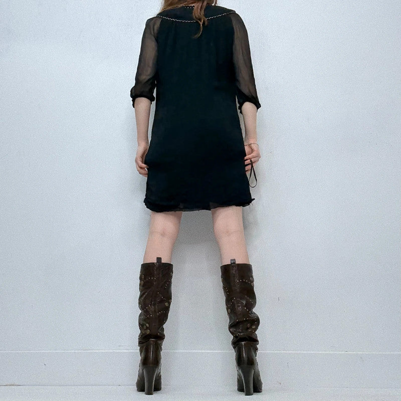 black crinkle mini dress