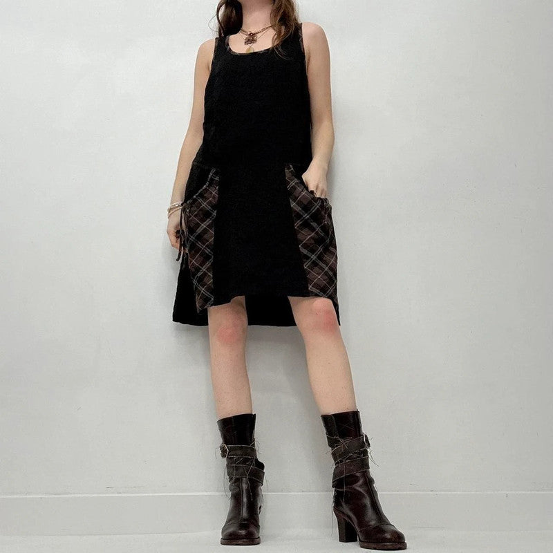 black tartan puff mini dress