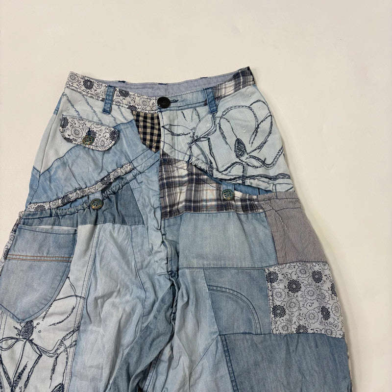 archival grunge patchwork denim puff trousers
