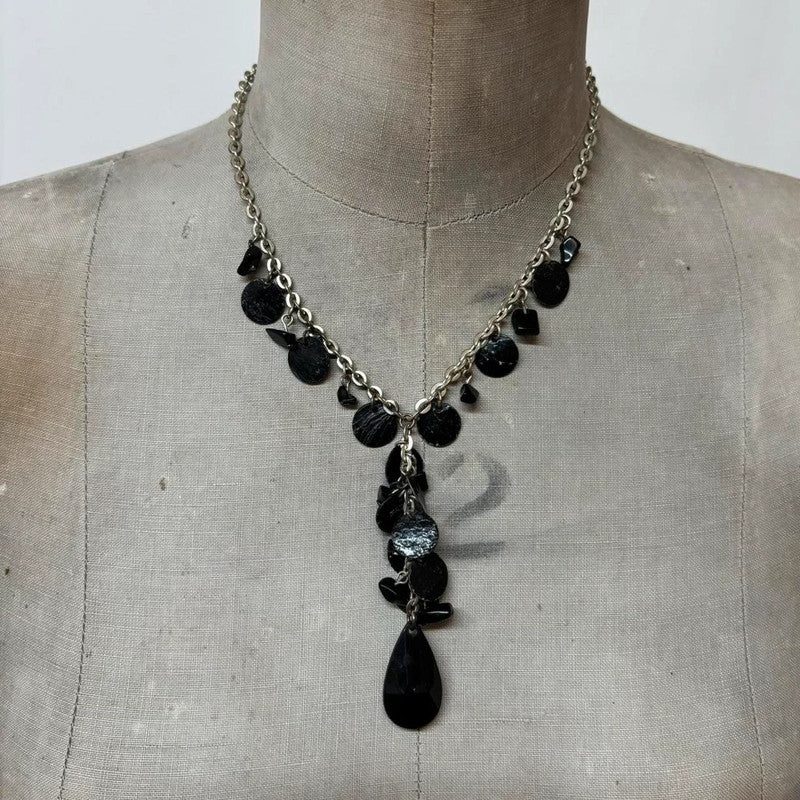 layered chain black pearl necklace