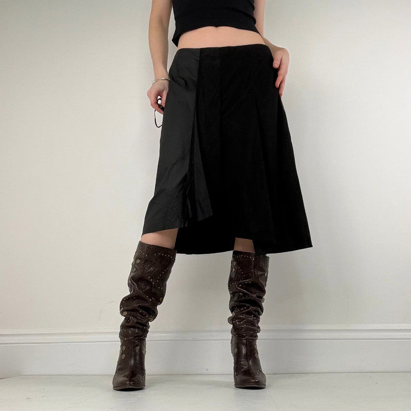 black panelled pleated midi skirt