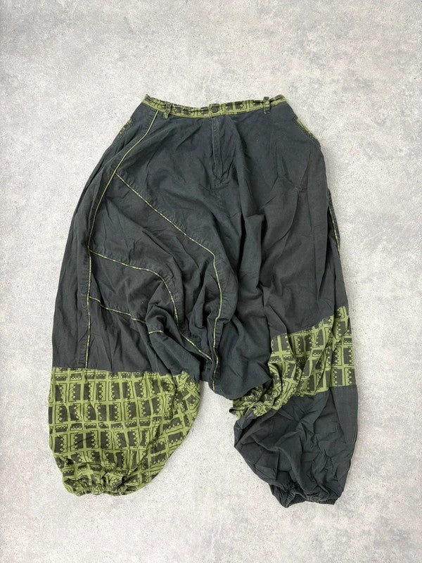 black cotton batwing puff harem trousers