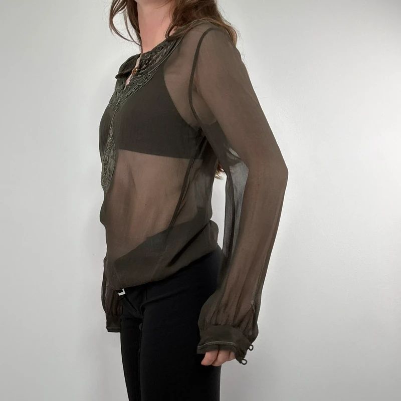 Antik Batik khaki sheer silk blouse