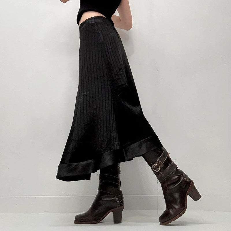 black satin pinstripe skirt