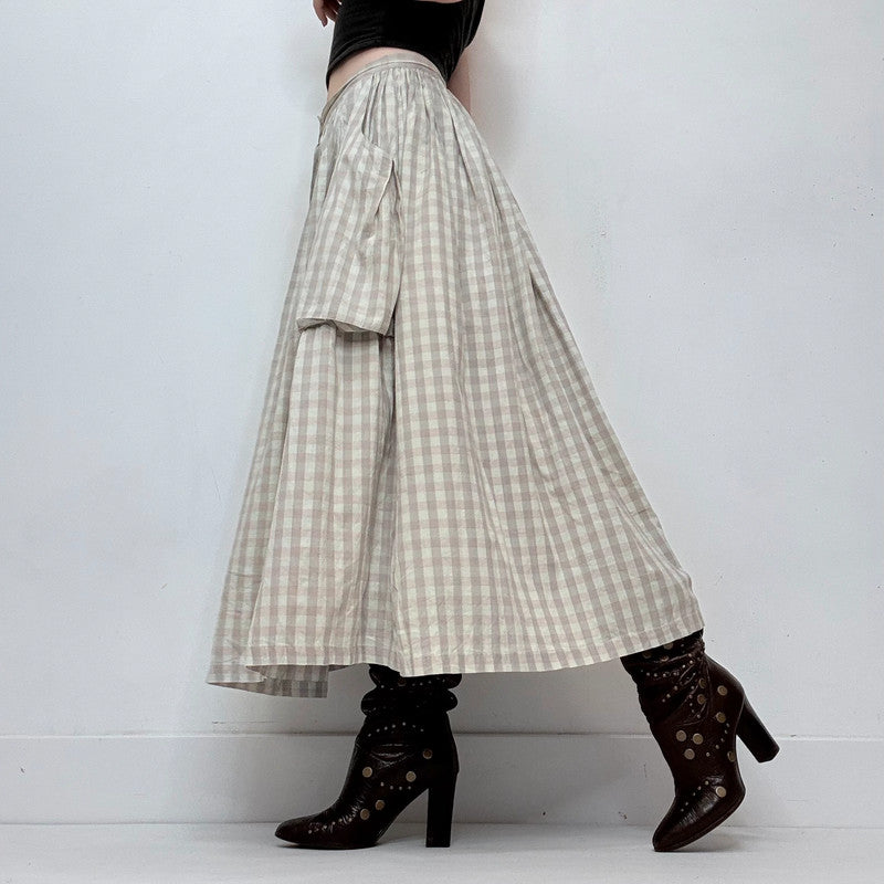gingham checked flared maxi skirt
