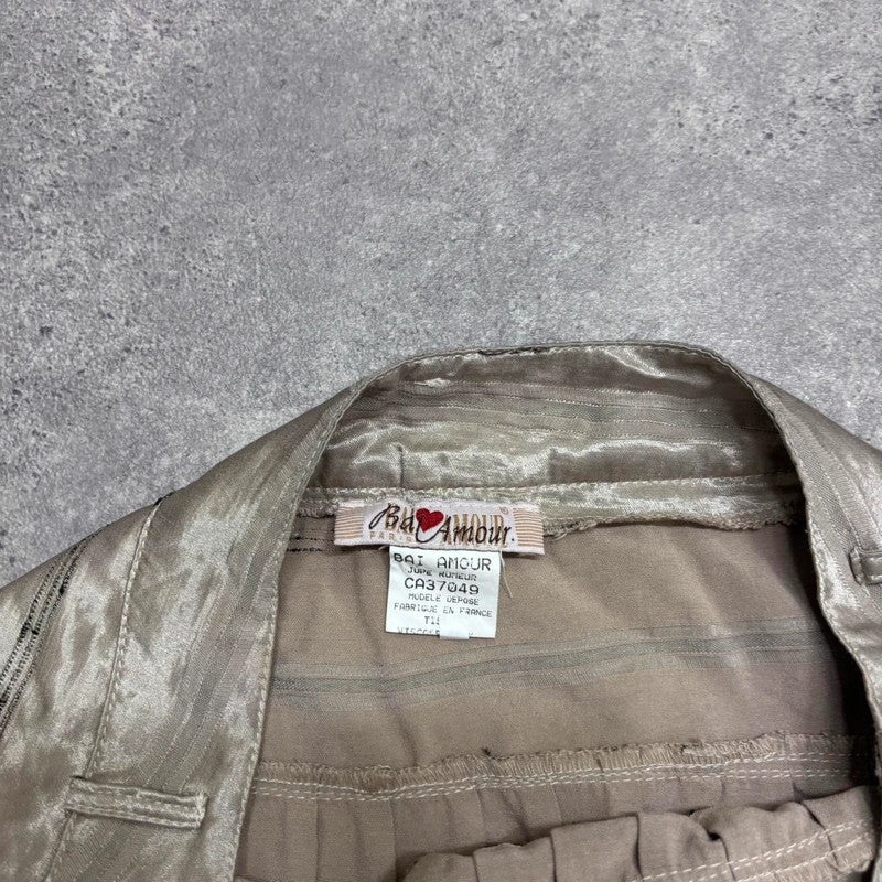 pinstripe ruffle satin midi skirt