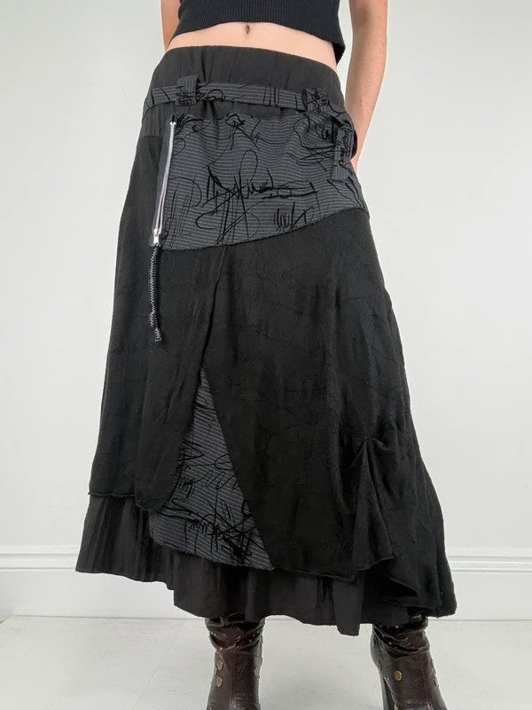 black pinstripe layered grunge maxi skirt