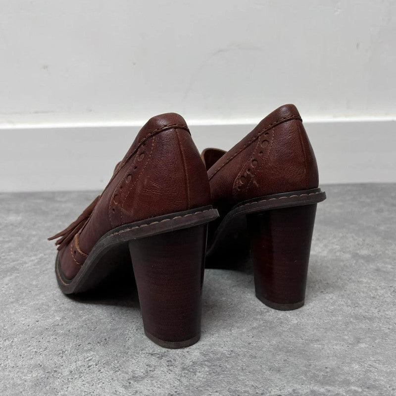 Twee tassel heeled loafer pumps