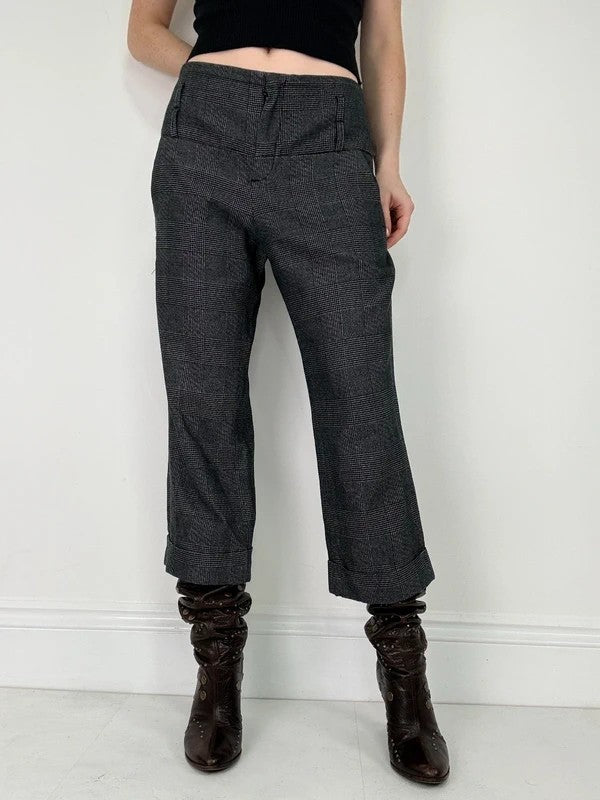 tartan checked grey cropped capri pants