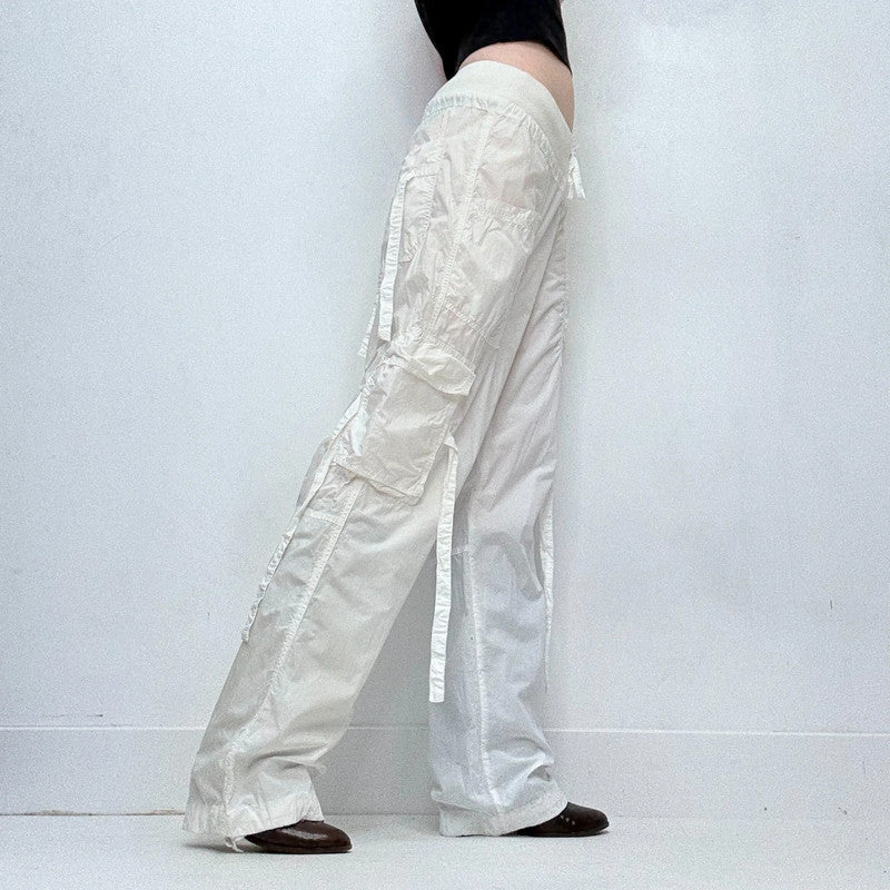 white gathered cinched cargo pants