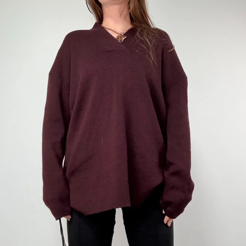 burgundy knitted slouchy wool jumper