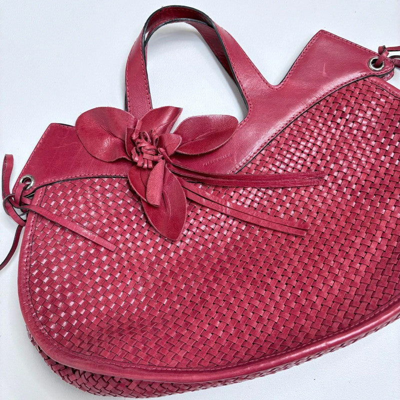 woven red leather flower bag