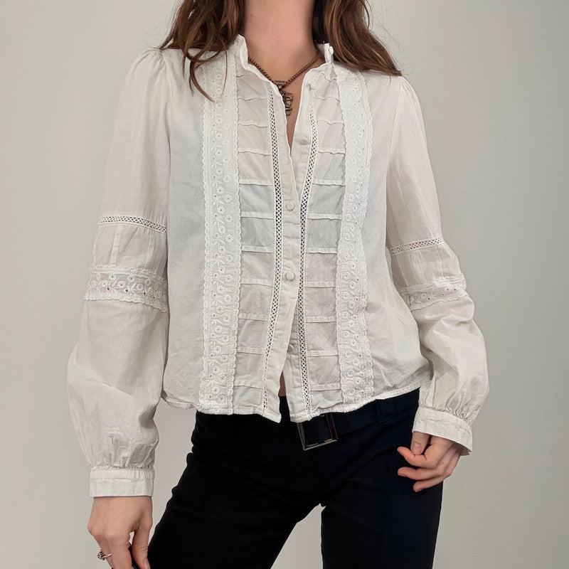 white cotton lace puff shirt