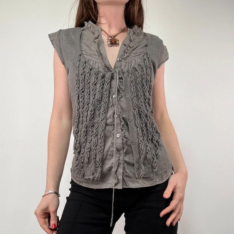 khaki ruffle layered shirt