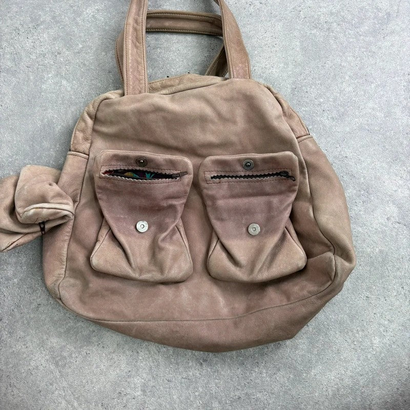 Dusty pink distressed leather cargo slouchy pocket bag