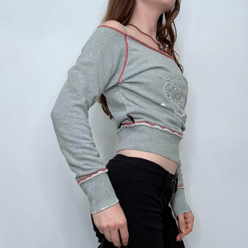 grey off the shoulder slouchy sweater