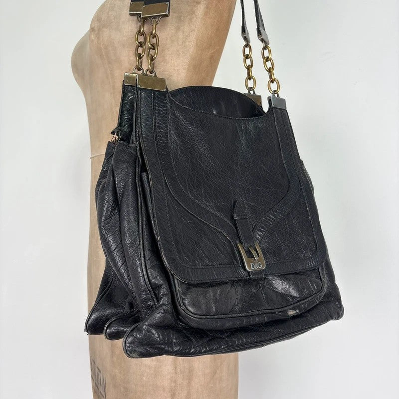 Dolce and Gabanna black leather Y2K handbag
