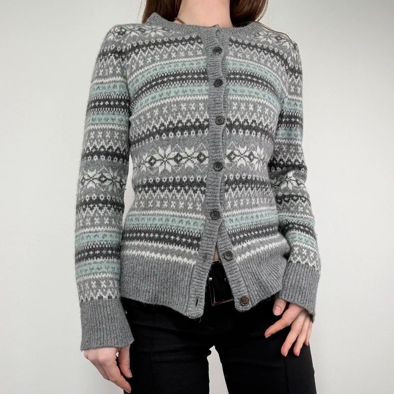 grey wool knitted fairisle cardigan