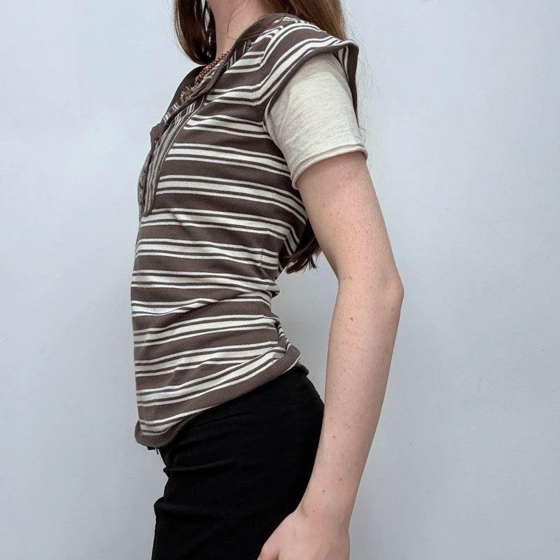 brown striped layered top