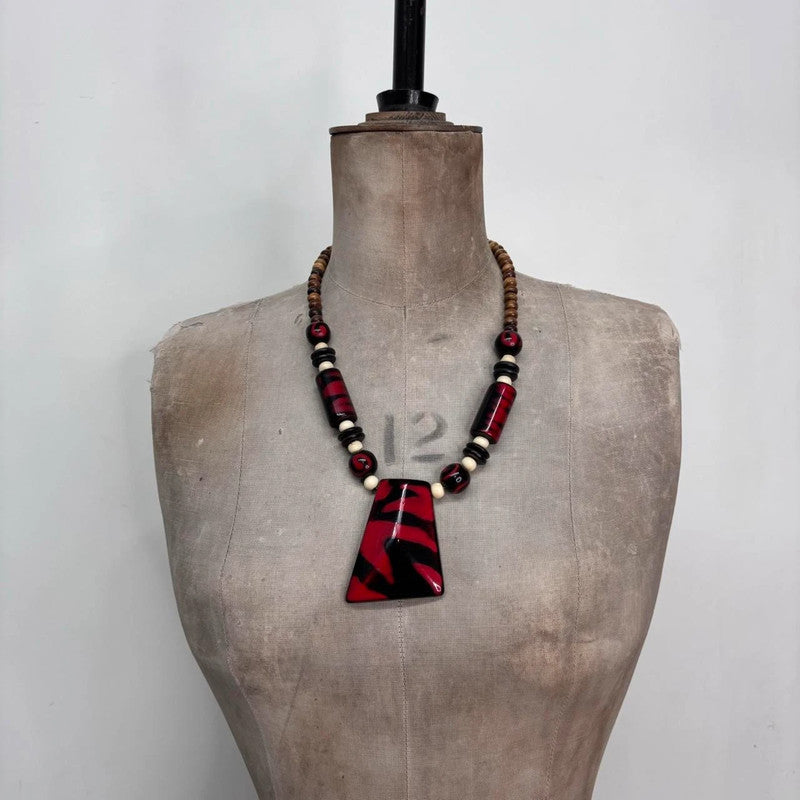 red beaded chunky necklace