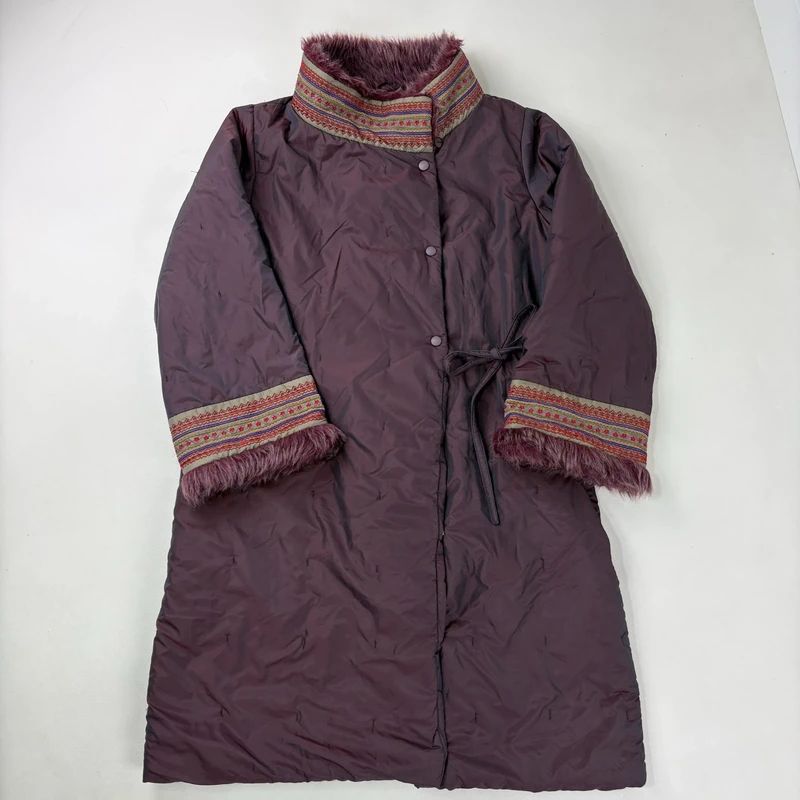 asymmetric embroidered longline puffa coat