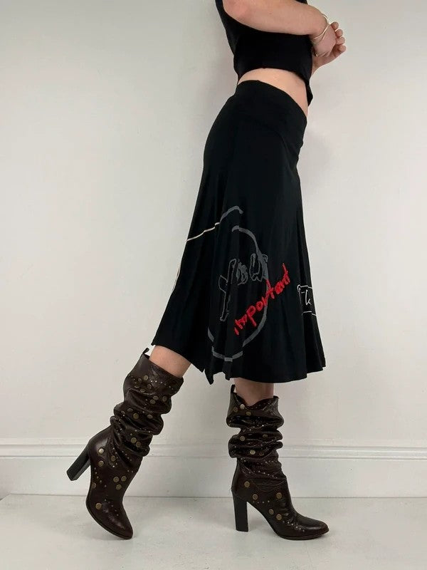 Black flared desigual midi skirt