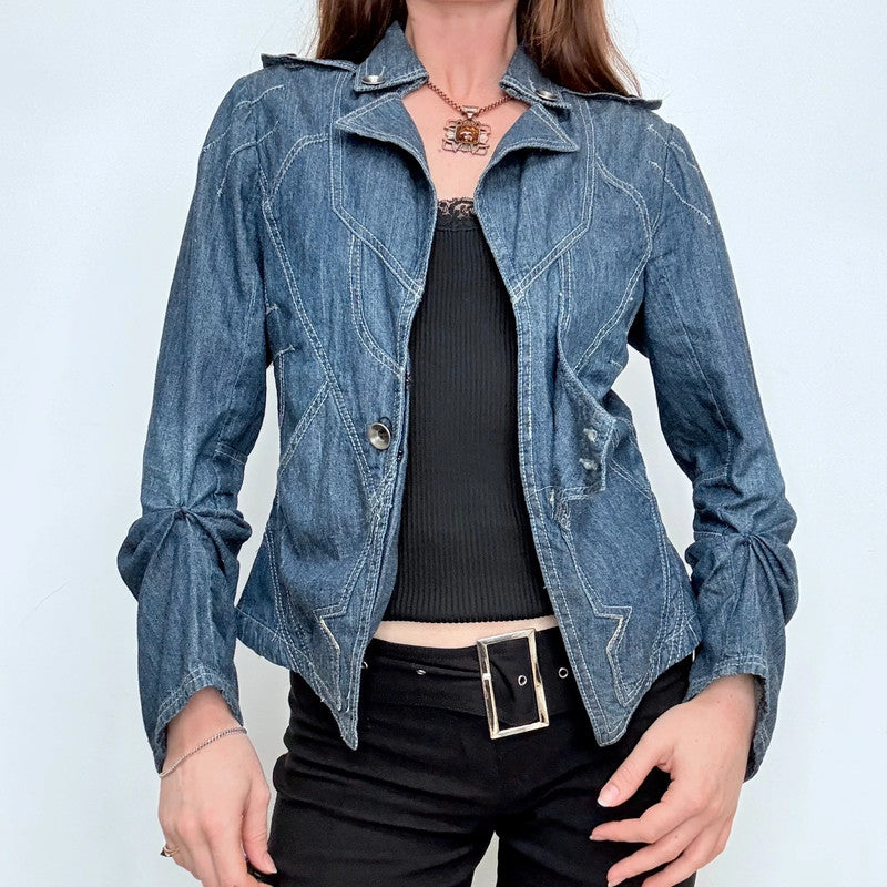 asymmetric structured denim utility jacket