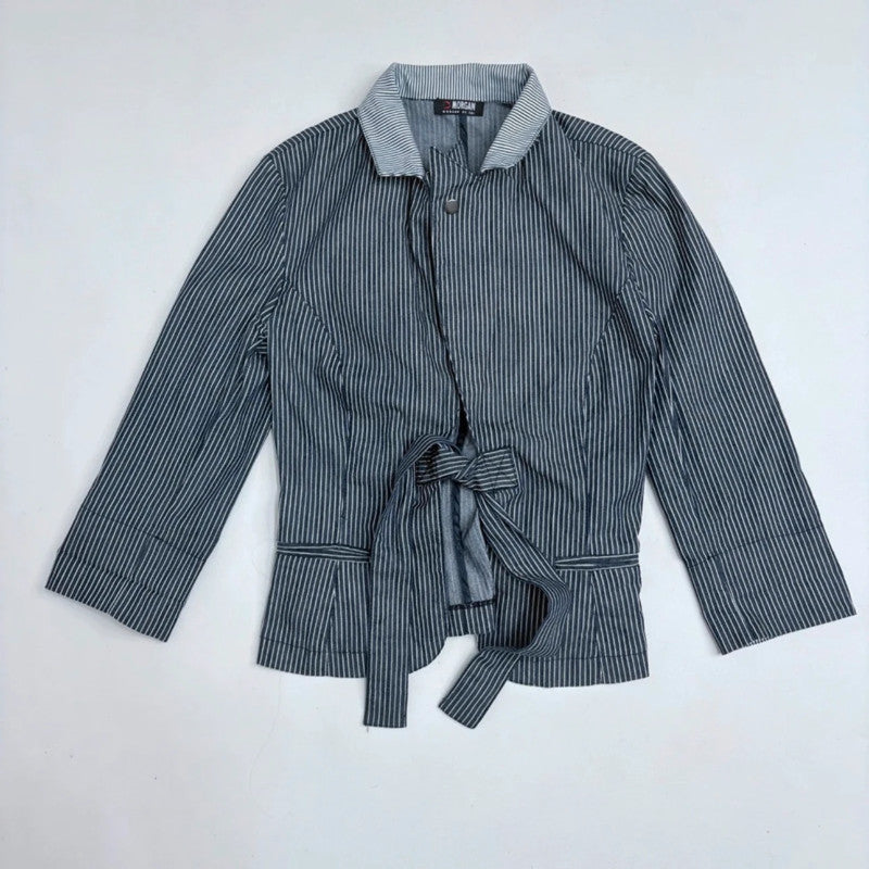 pinstripe morgan high neck popper jacket