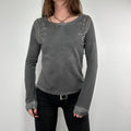 distressed cotton studded cropped sweatshirt