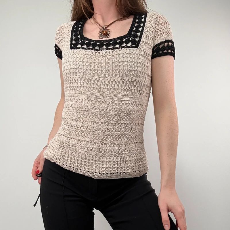 Crochet Lace Knit Cream top