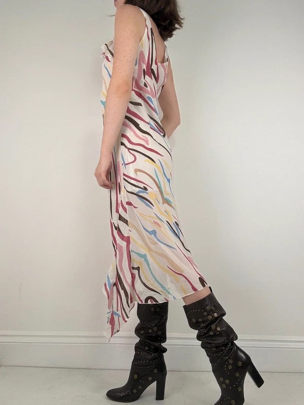 Ruffle multicoloured layered abstract asymmetrical dress