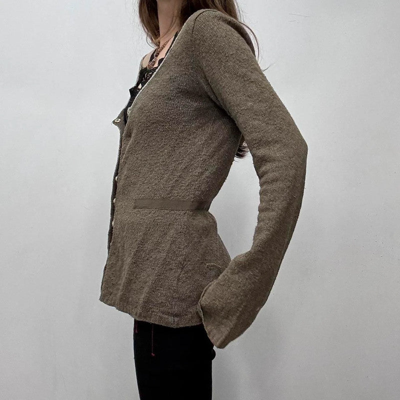 khaki brown flared cardigan
