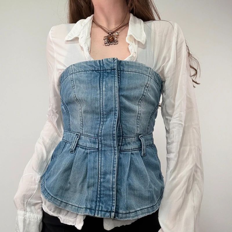 AllSaints stuctured Denim Corset Top