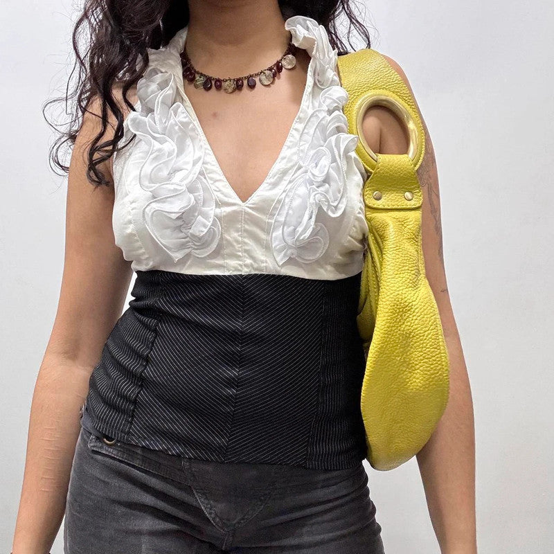 ruffle pinstripe halter office vest