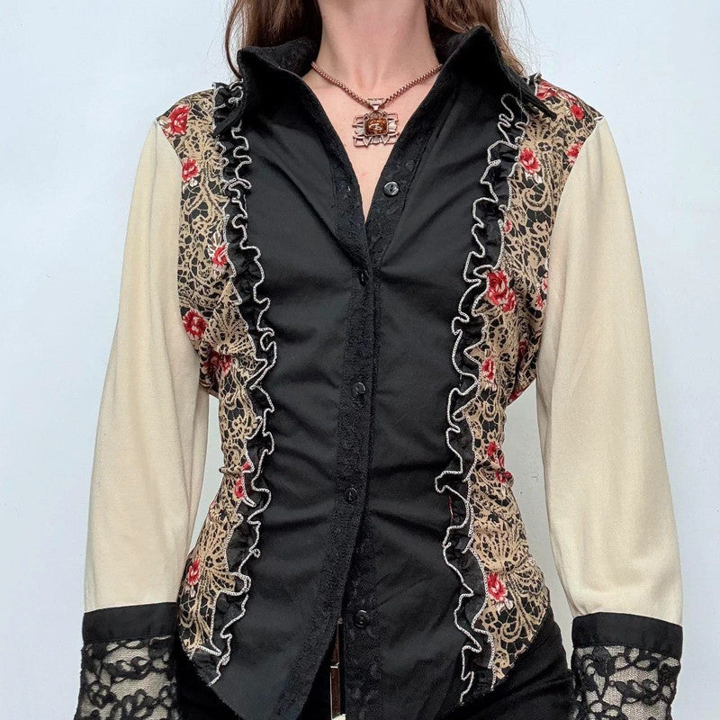 lace western flared fitted shirt