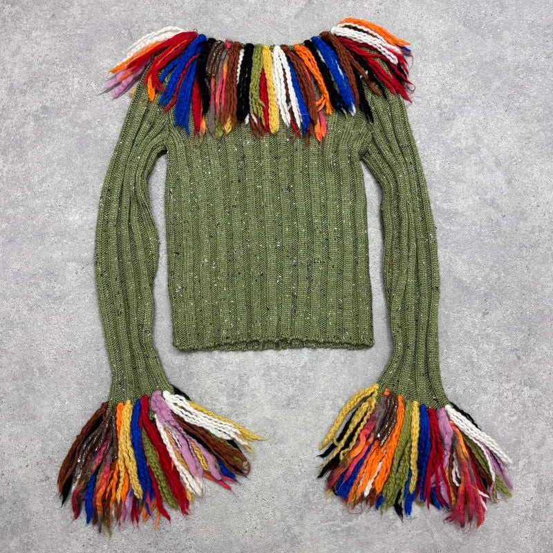 ribbed knit tassel flared cardigan