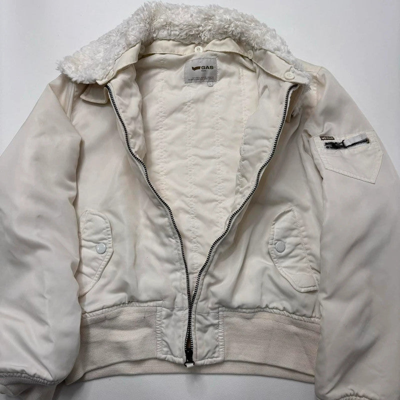 cream slouchy fur bomber jacket