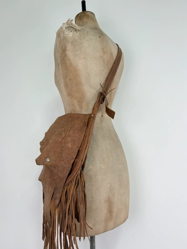 Vintage tan boho fringe satchel suede bag