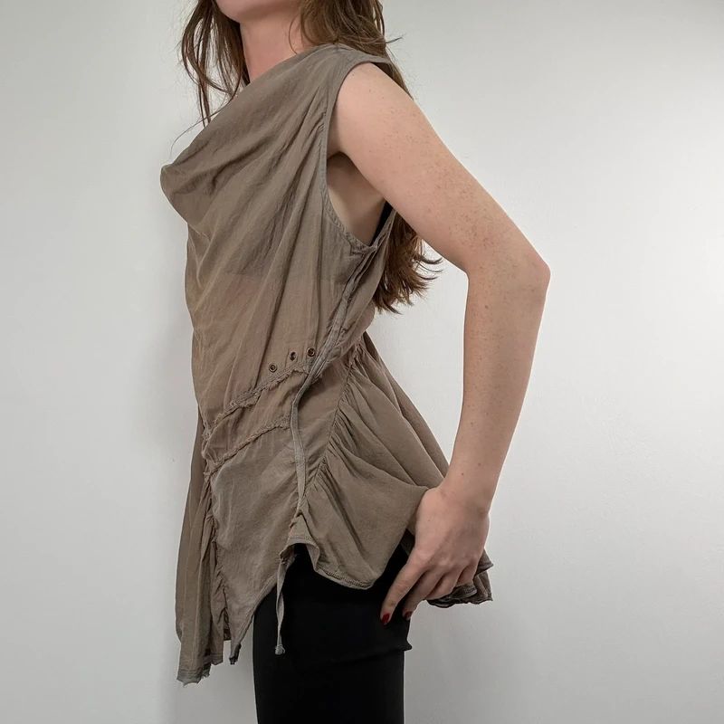 khaki brown draped slouchy asymmetric vest