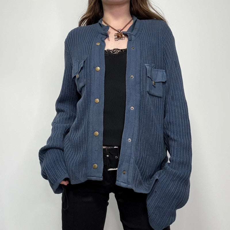 blue knitted military cardigan