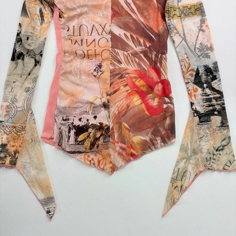 Graphic Mesh Printed Grunge Top