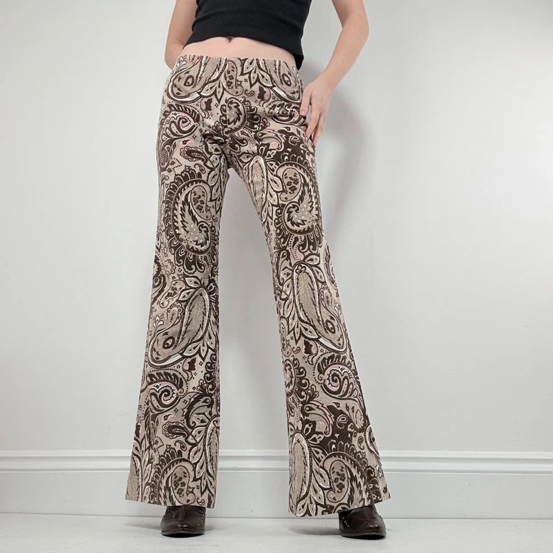 brown paisley flared trousers