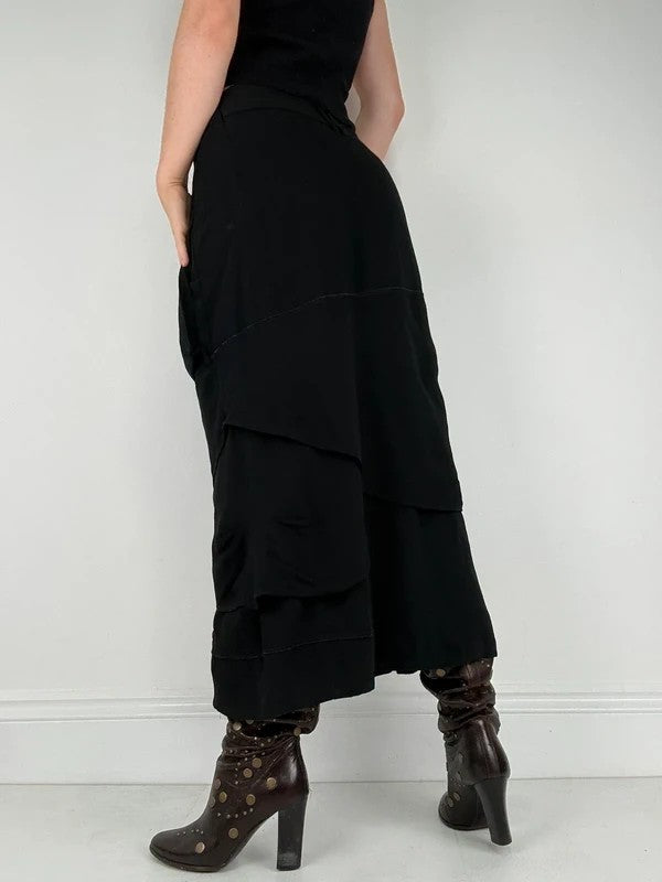 Black layered french flared asymmetric maxi skirt