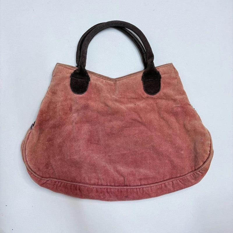 pink velvet embroidered boho bag