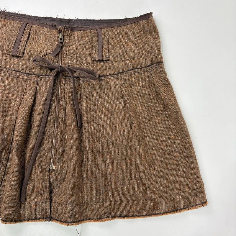 brown utility zip pleated midi skirt