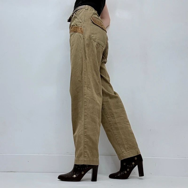khaki retro corduroy military pants