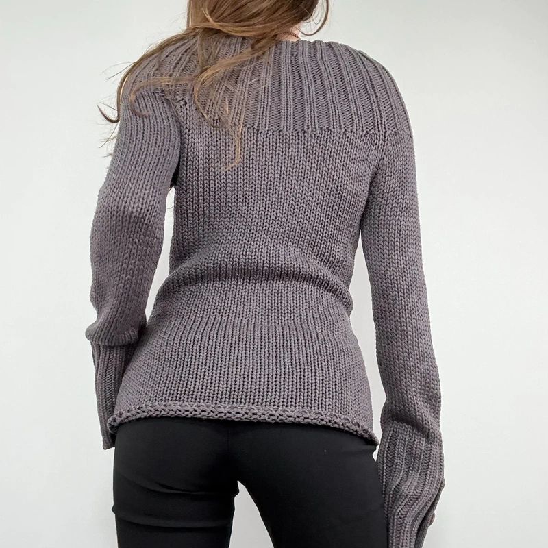 chunky knit ribbed funnel neck jumper