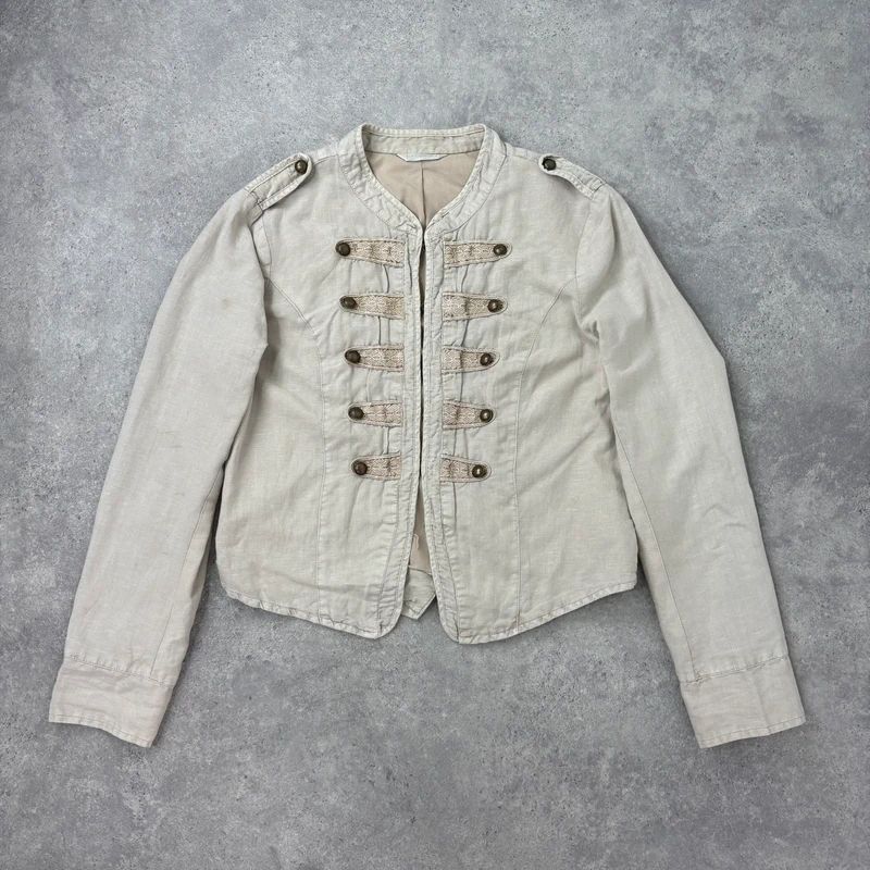 cotton khaki distressed button military jacket