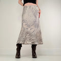 cream silk distressed bias cut maxi skirt