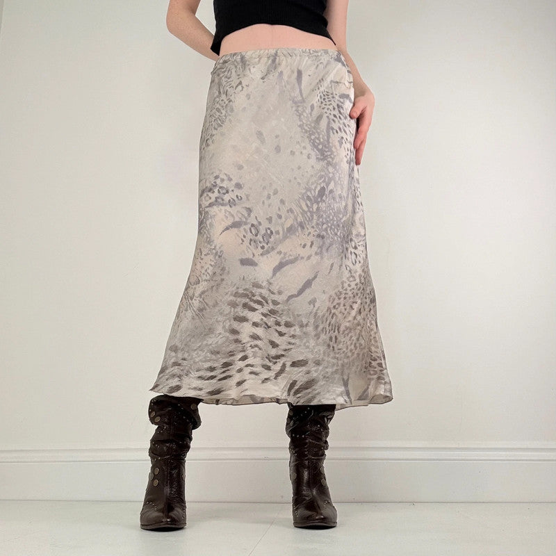cream silk distressed bias cut maxi skirt
